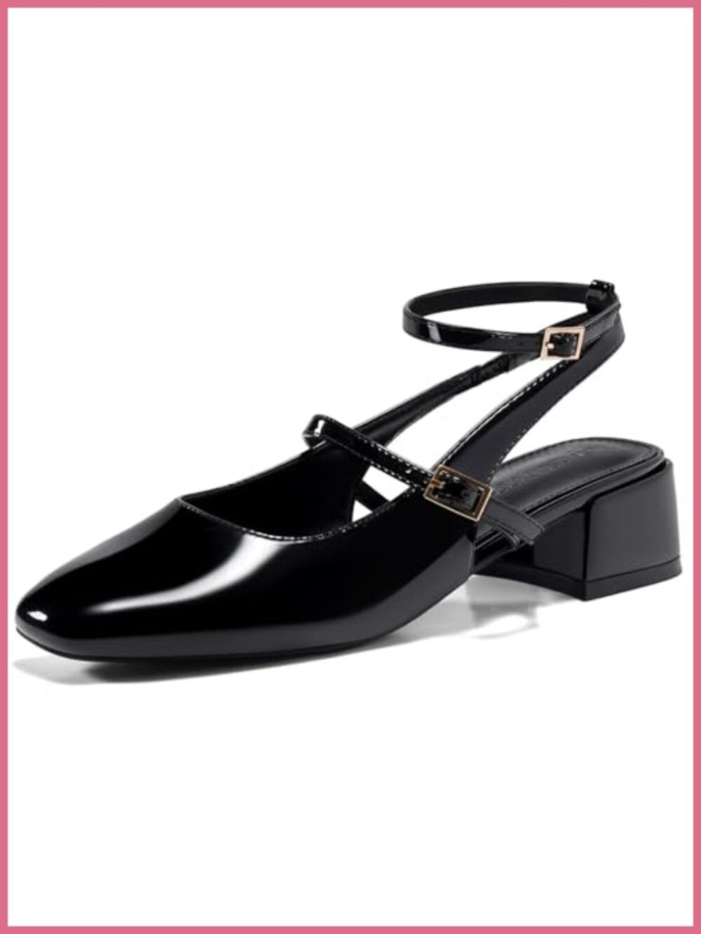 Mary Jane Chunky Low Heel Closed Square Toe Ankle Strap Pumps Faux Leather